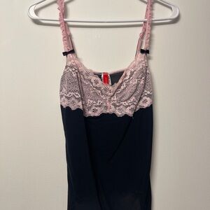 Chic Pink Lace and Black Camisole